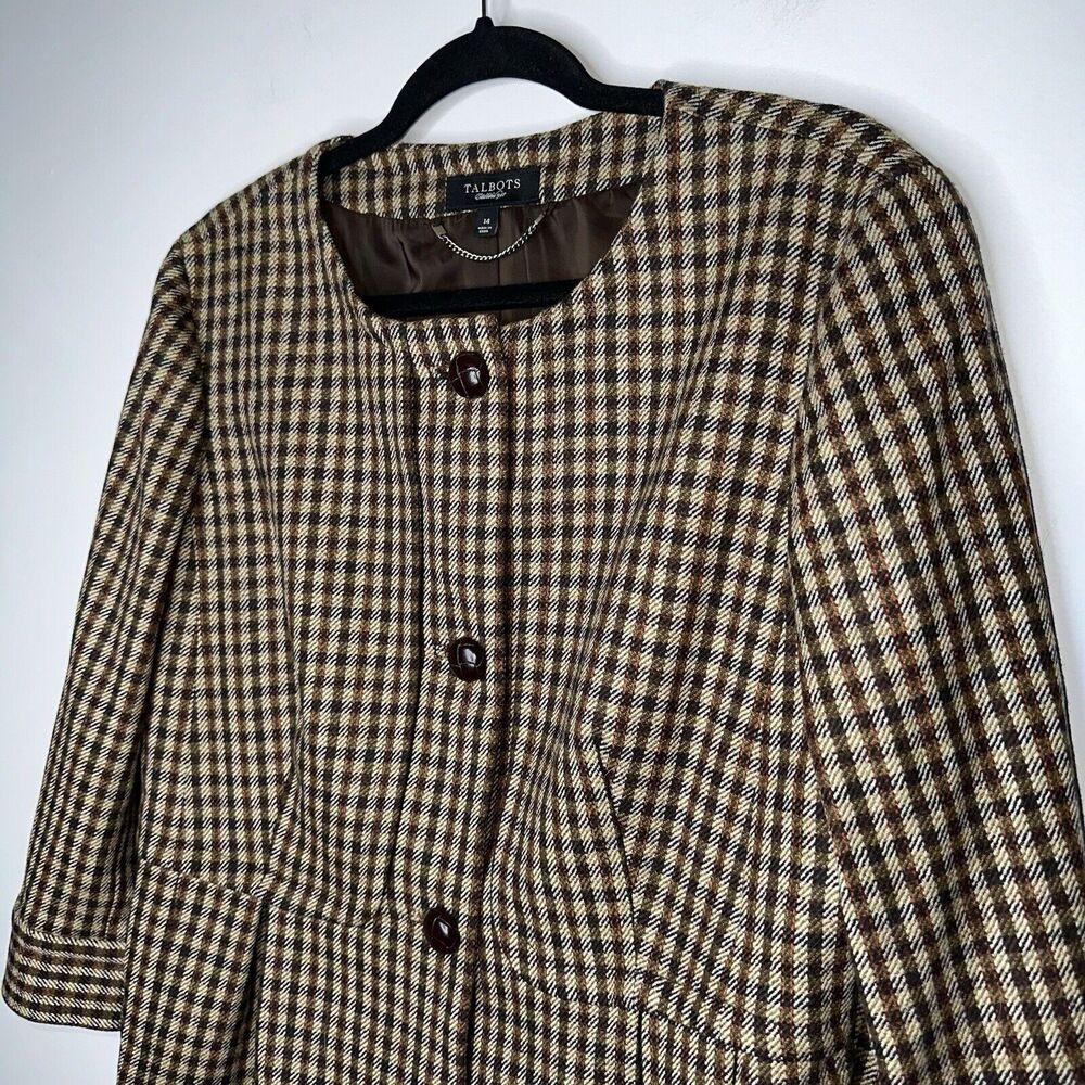 Talbots Women’s Houndstooth Peplum Swing Blazer 3/4 Sleeve Button Down Size 14 - Picture 2 of 5
